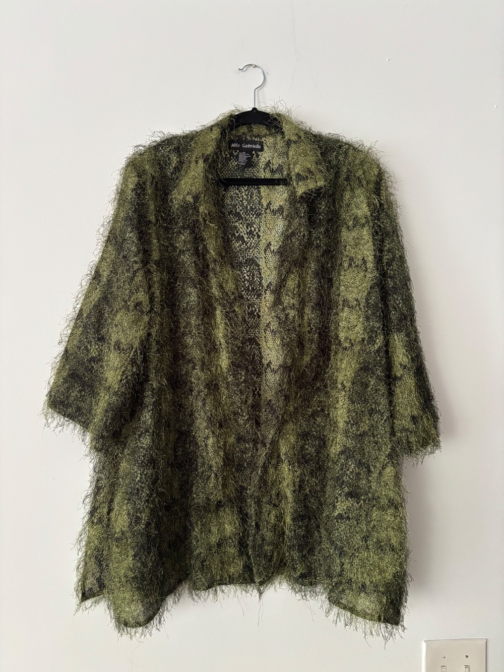 Mlle Gabrielle Womens Plus 24 Green Snakeskin Eyelash Fringe Open Front Jacket